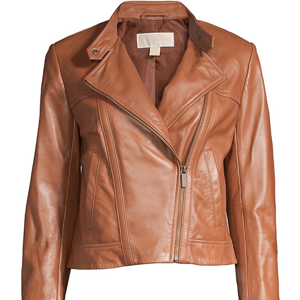 Michael Kors cropped moto leather jacket NWOT